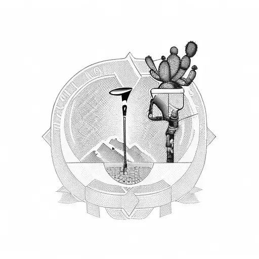 A sleeve tattoo featuring a golf club and a cactus and the initials GB tattoo design idea