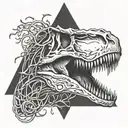 t-Rex skull with flaming vines in the shape of a triangle in the background  tattoo design idea