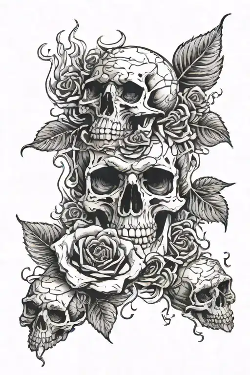 Rose of hundred dollar bills on fire with skulls made out of smoke  tattoo design idea