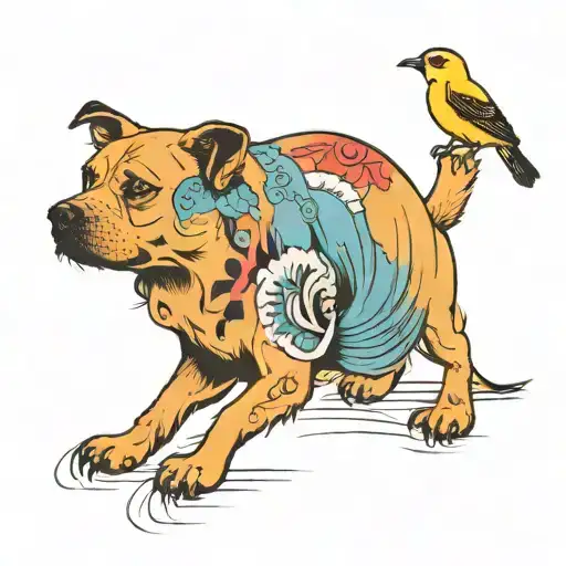 dog and bird together, just traces tattoo design idea