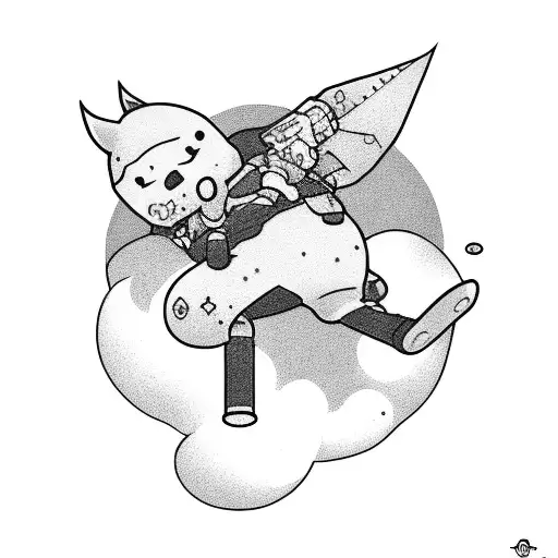 A sleeping gamer character floating on a cloud tattoo design idea