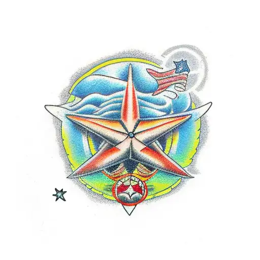 starship over the beach tattoo design idea