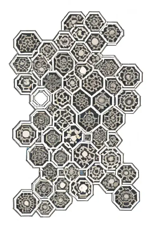 Beehive Honeycomb, intricate hexagonal patterns intertwined tattoo design idea