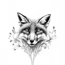 fox with cosmos and violets tattoo design idea