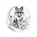 fox with cosmos and violets tattoo design idea