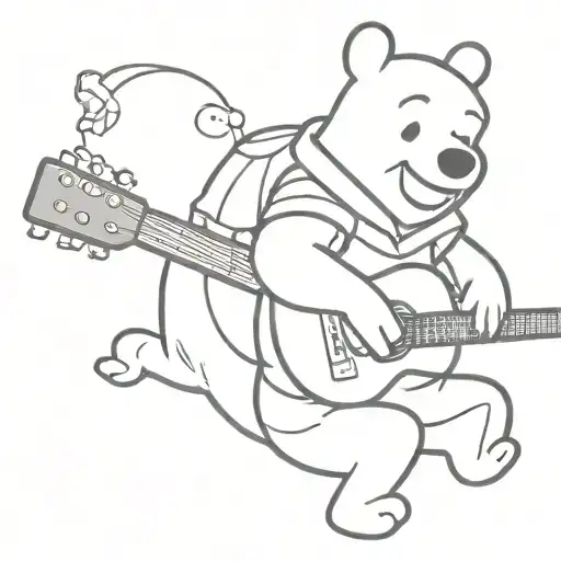 winnie the pooh and a guitar  tattoo design idea