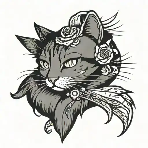 Cat with bread tattoo design idea