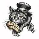 Cat with bread tattoo design idea