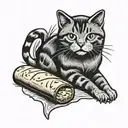 Cat with bread tattoo design idea