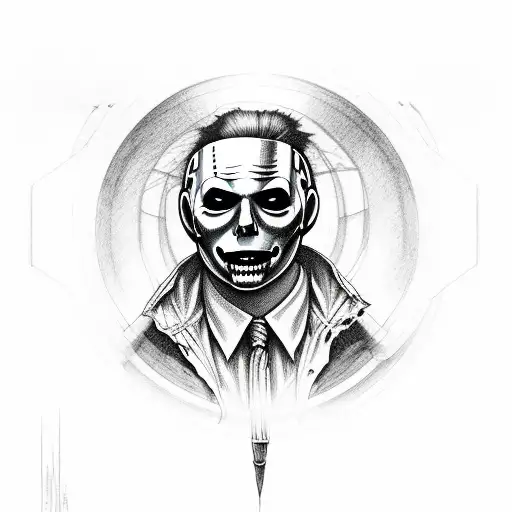 Michael myers in medevial envraving style tattoo design idea