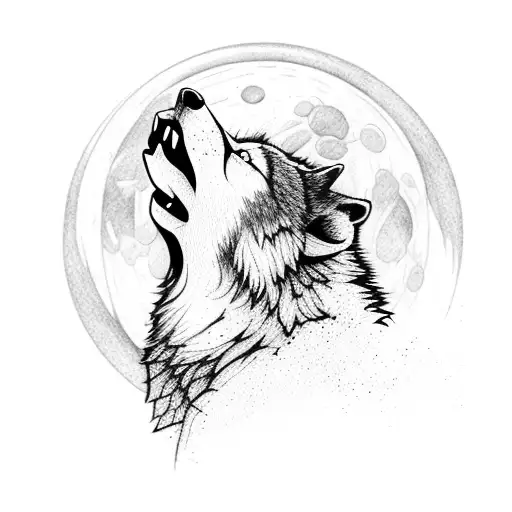 A wolf howling at the moon with a golf club and hockey stick crossed behind it tattoo design idea