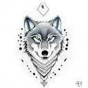 A wolf howling at the moon with a golf club and hockey stick crossed behind it tattoo design idea