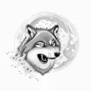 A wolf howling at the moon with a golf club and hockey stick crossed behind it tattoo design idea