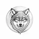 A wolf howling at the moon with a golf club and hockey stick crossed behind it tattoo design idea