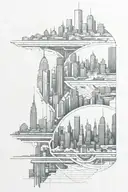 A futuristic cityscape inspired by the Matrix, with a hidden Minneapolis skyline incorporated into the design tattoo design idea