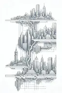 A futuristic cityscape inspired by the Matrix, with a hidden Minneapolis skyline incorporated into the design tattoo design idea