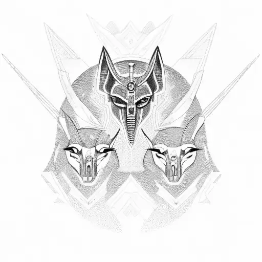 Anubis and Horus engaged in a fierce battle tattoo design idea