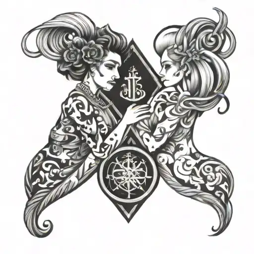 Bar tender and Gemini zodiac sign intertwined tattoo design idea
