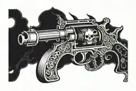 skeleton hand holding revolver tattoo design idea