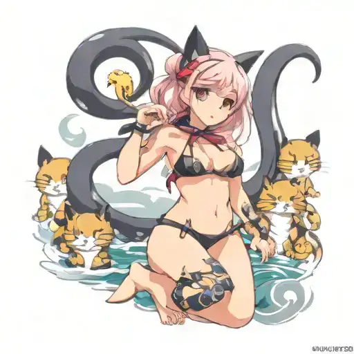 neko girl in a tiny bikini tattoo design idea