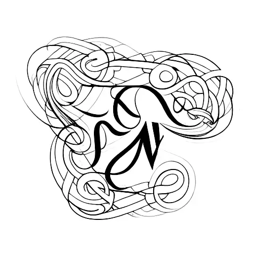 the letters "M" and "Д" in cursive interweaving each other  tattoo design idea