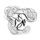 the letters "M" and "Д" in cursive interweaving each other  tattoo design idea