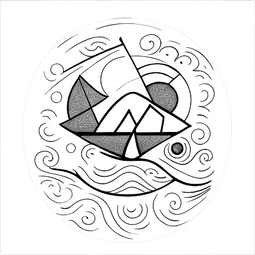 A minimalist tattoo of a silhouette of a kayaker on a serene lake, with a reflection of the moon and stars on the water. tattoo design idea