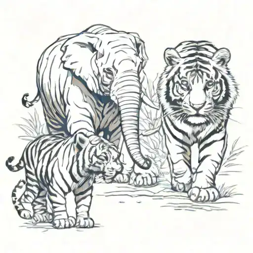 tiger and elephant tattoo design idea