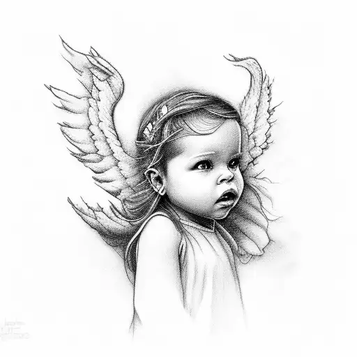 "the future belongs 2 those who believe in the reality of dreams" with clouds and a baby angel tattoo design idea