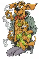 scooby doo and shaggy smoking tattoo design idea