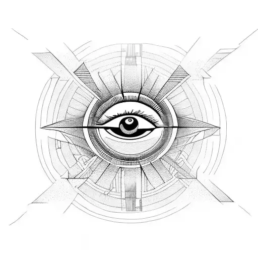 Eye of Horus framed in two inverted triangles, with lines shooting out from top of triangle tattoo design idea