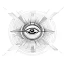 Eye of Horus framed in two inverted triangles, with lines shooting out from top of triangle tattoo design idea