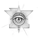Eye of Horus framed in two inverted triangles, with lines shooting out from top of triangle tattoo design idea