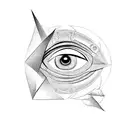 Eye of Horus framed in two inverted triangles, with lines shooting out from top of triangle tattoo design idea