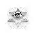 Eye of Horus framed in two inverted triangles, with lines shooting out from top of triangle tattoo design idea