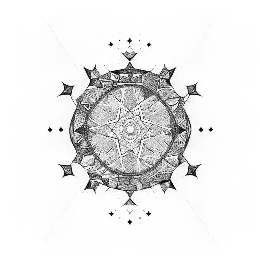 An abstract interpretation of a starry night sky with bold blackwork elements tattoo design idea