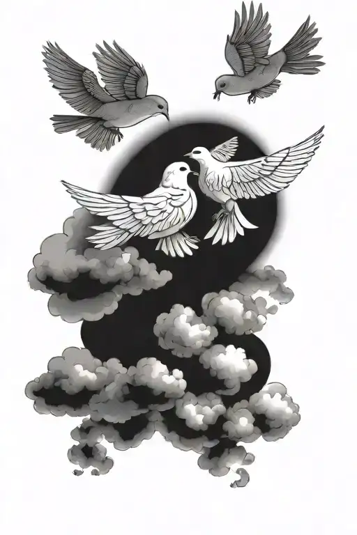 2 doves in clouds tattoo design idea
