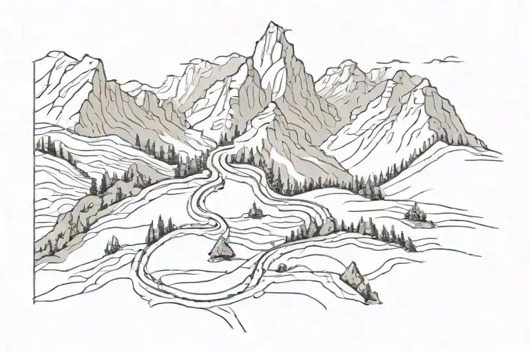 mountain range with a winding path Through the silence tattoo design idea
