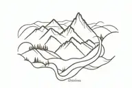 mountain range with a winding path tattoo design idea
