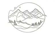mountain range with a winding path tattoo design idea