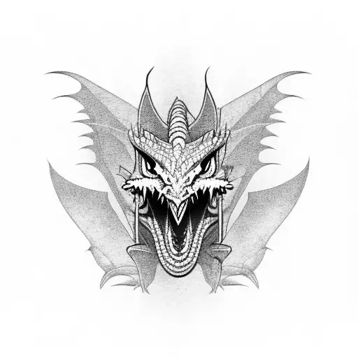 dragon tattoo whose mouth is on biceps and sholder and wings and body is on chest  tattoo design idea