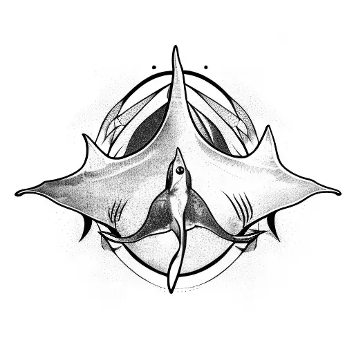 manta ray and shark thick lines tattoo design idea