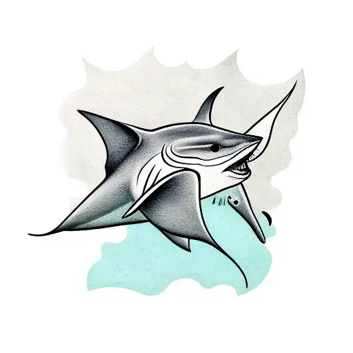 manta ray and shark thick lines tattoo design idea