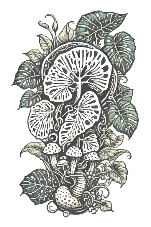 gemini monstera dragon mushroom tattoo design idea