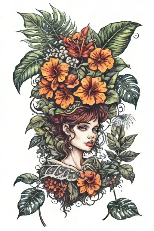 monstera philodendron mushroom fairy tattoo design idea