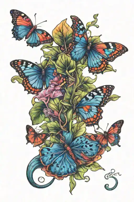 gemini monstera dragon mushroom butterfly  tattoo design idea