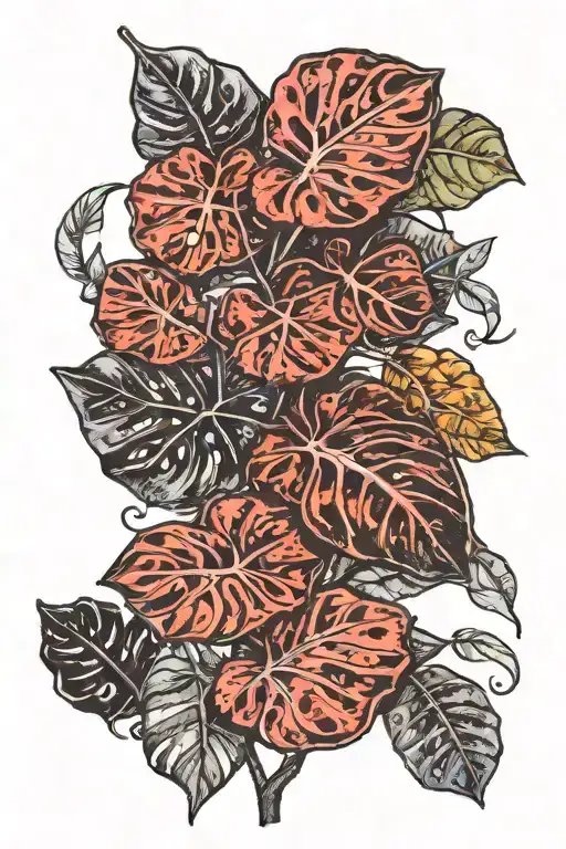 monstera philodendron mushrooms flowers  tattoo design idea