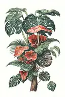 monstera philodendron mushrooms  tattoo design idea