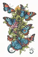 gemini monstera dragon mushroom butterfly  tattoo design idea