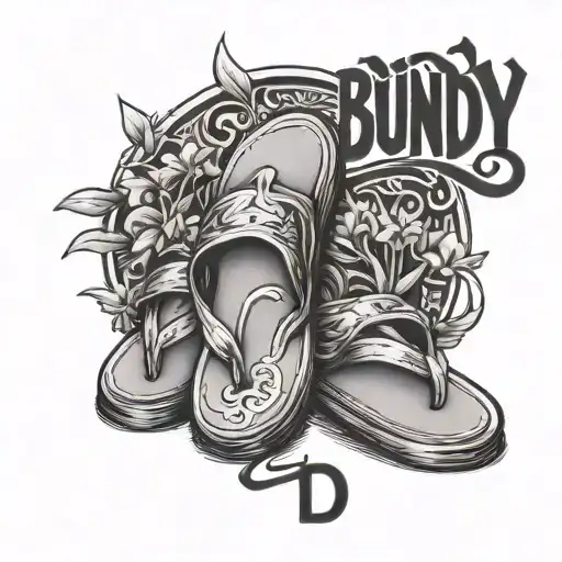 the text 'Bundy' with flip flops tattoo design idea